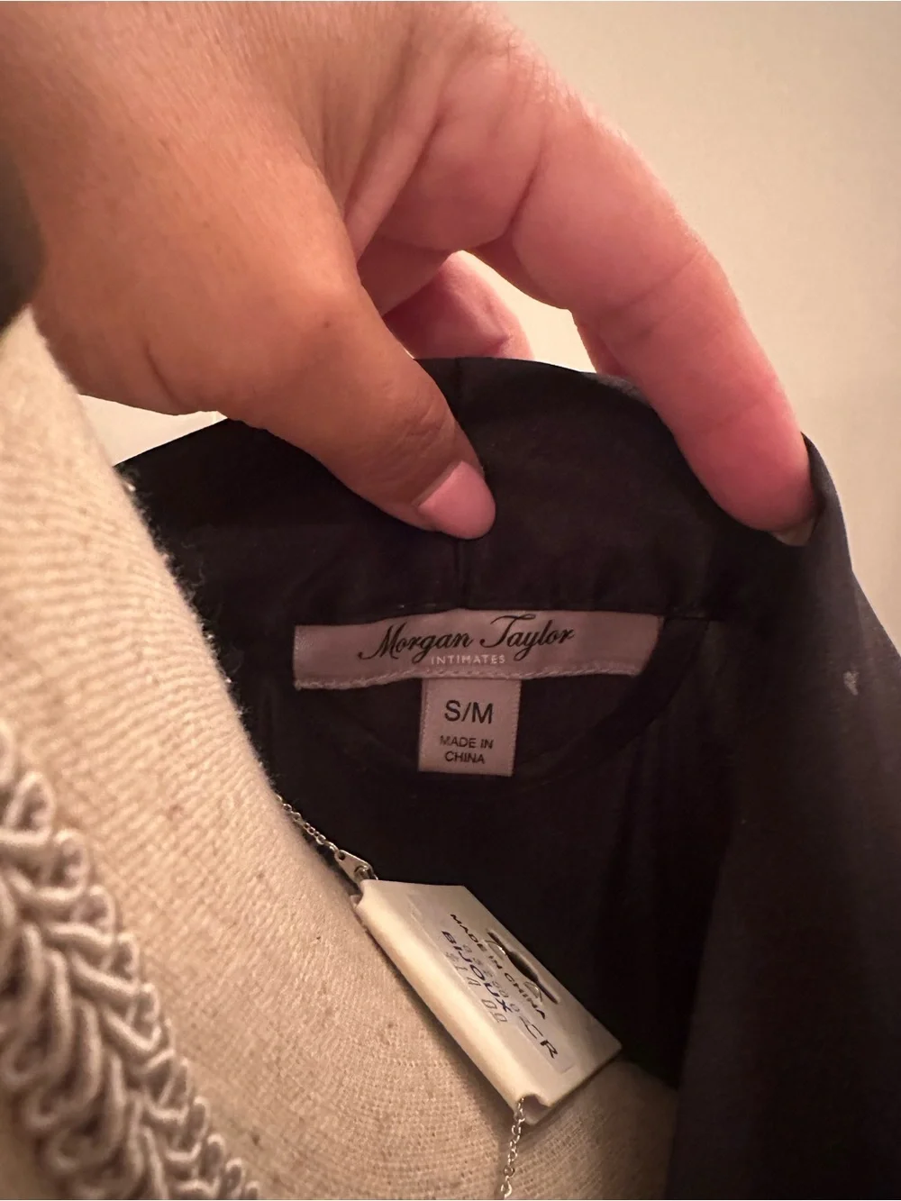 Morgan Taylor Black Satin Wrap Robe with Tie